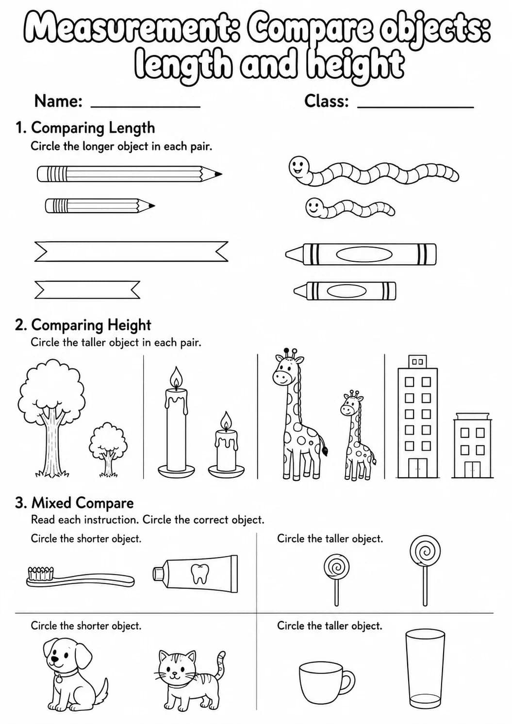 Grade 1 Measurement Math Worksheet Pack printable worksheet pack preview