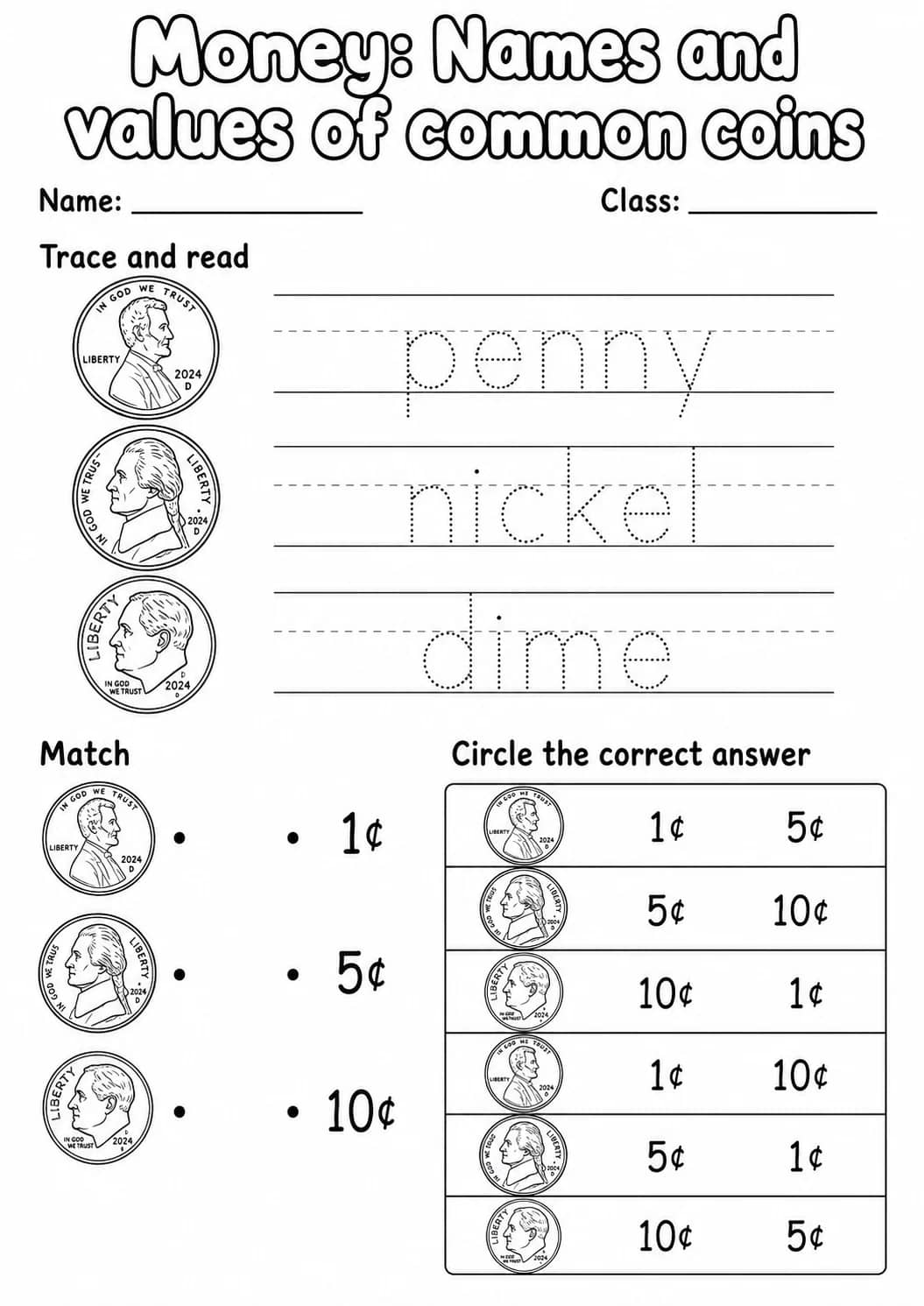 Grade 1 Money Math Worksheet Pack printable worksheet pack preview