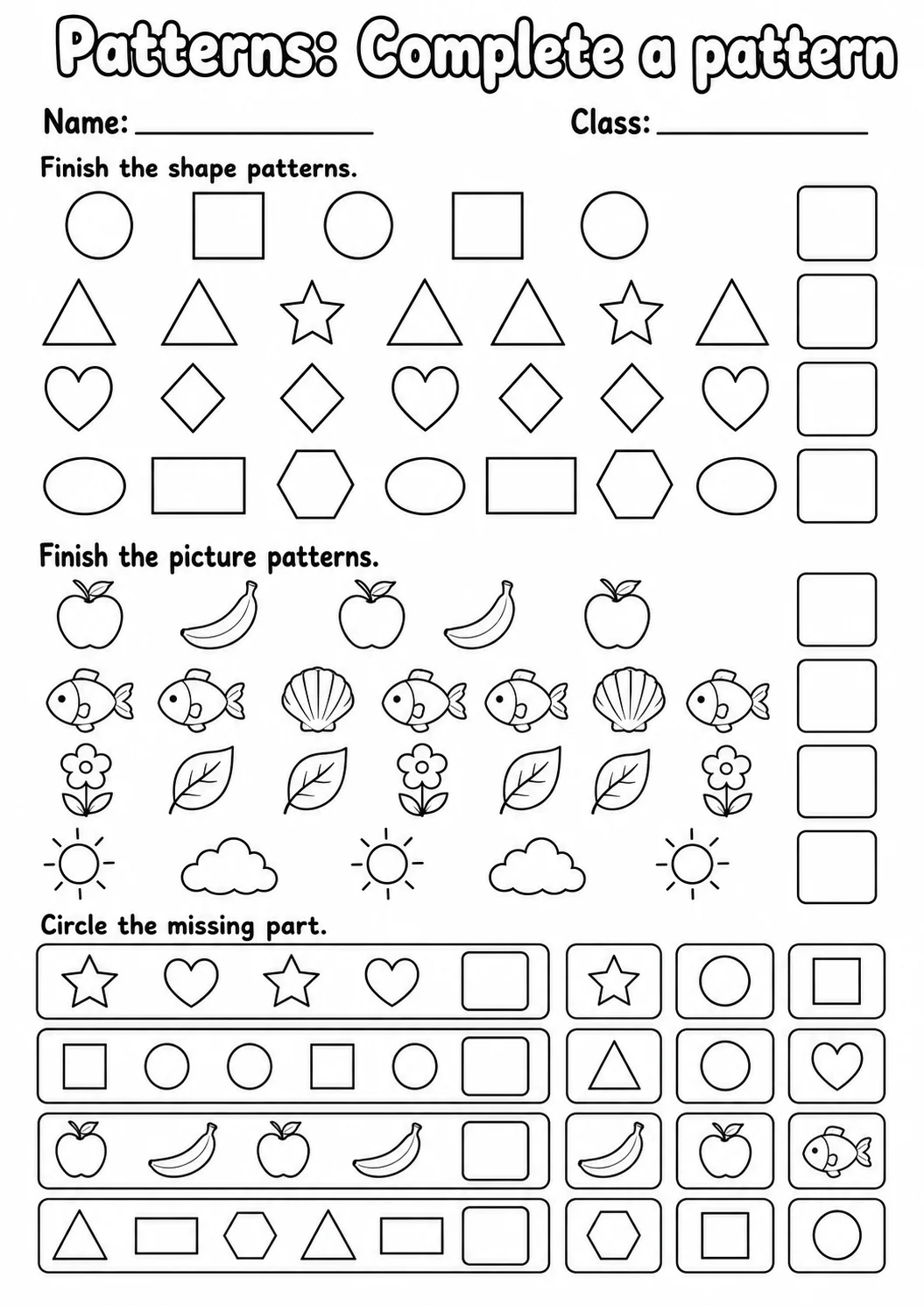 Grade 1 Patterns Math Worksheet Pack printable worksheet pack preview