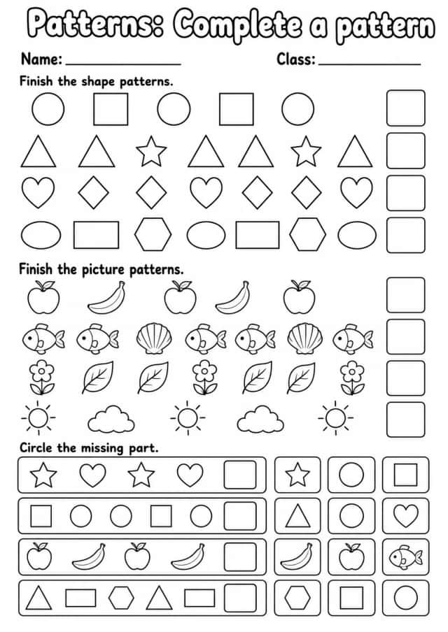 Grade 1 Patterns Math Worksheet Pack