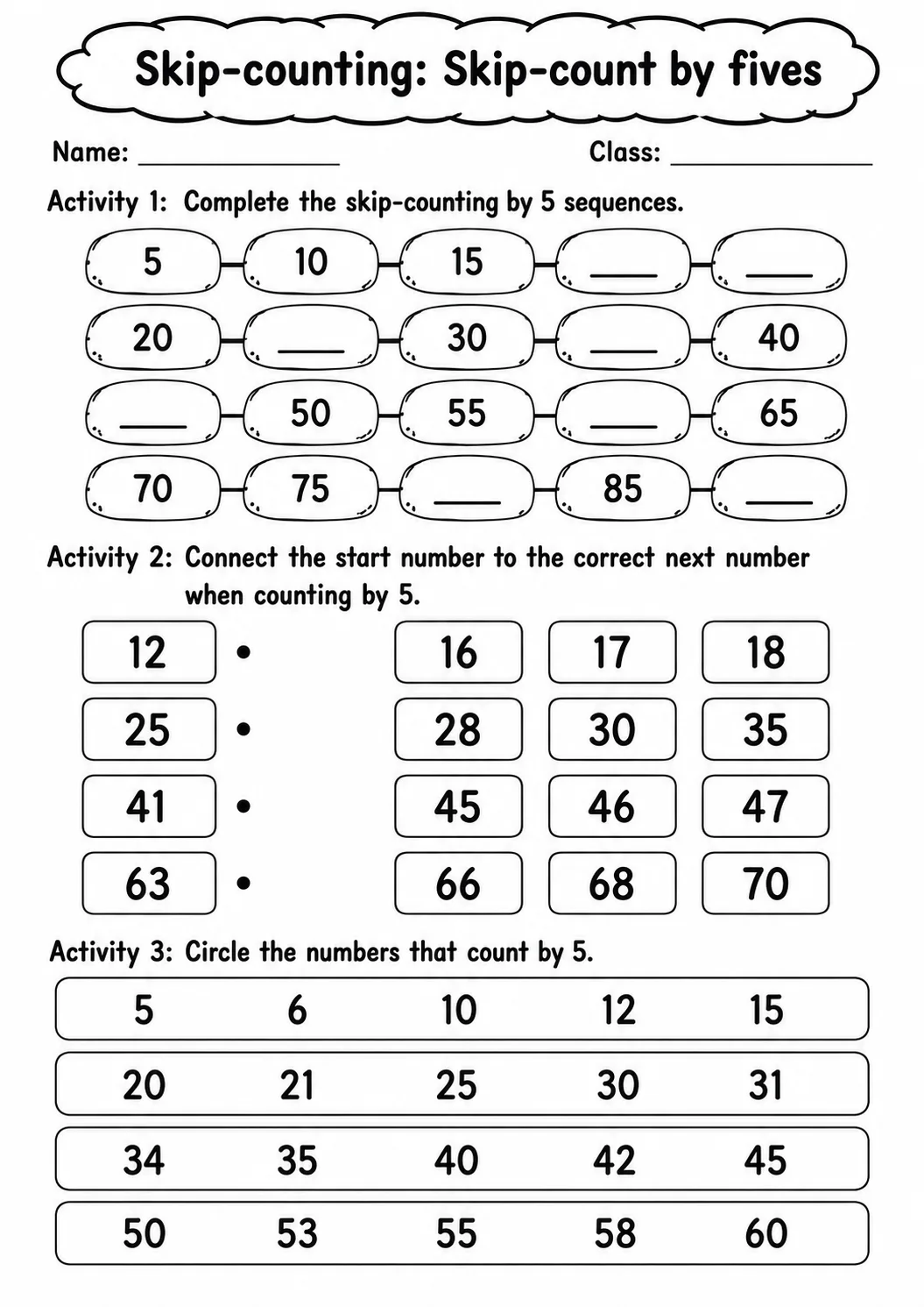 Grade 1 Skip-counting Math Worksheet Pack page 2 printable worksheet preview