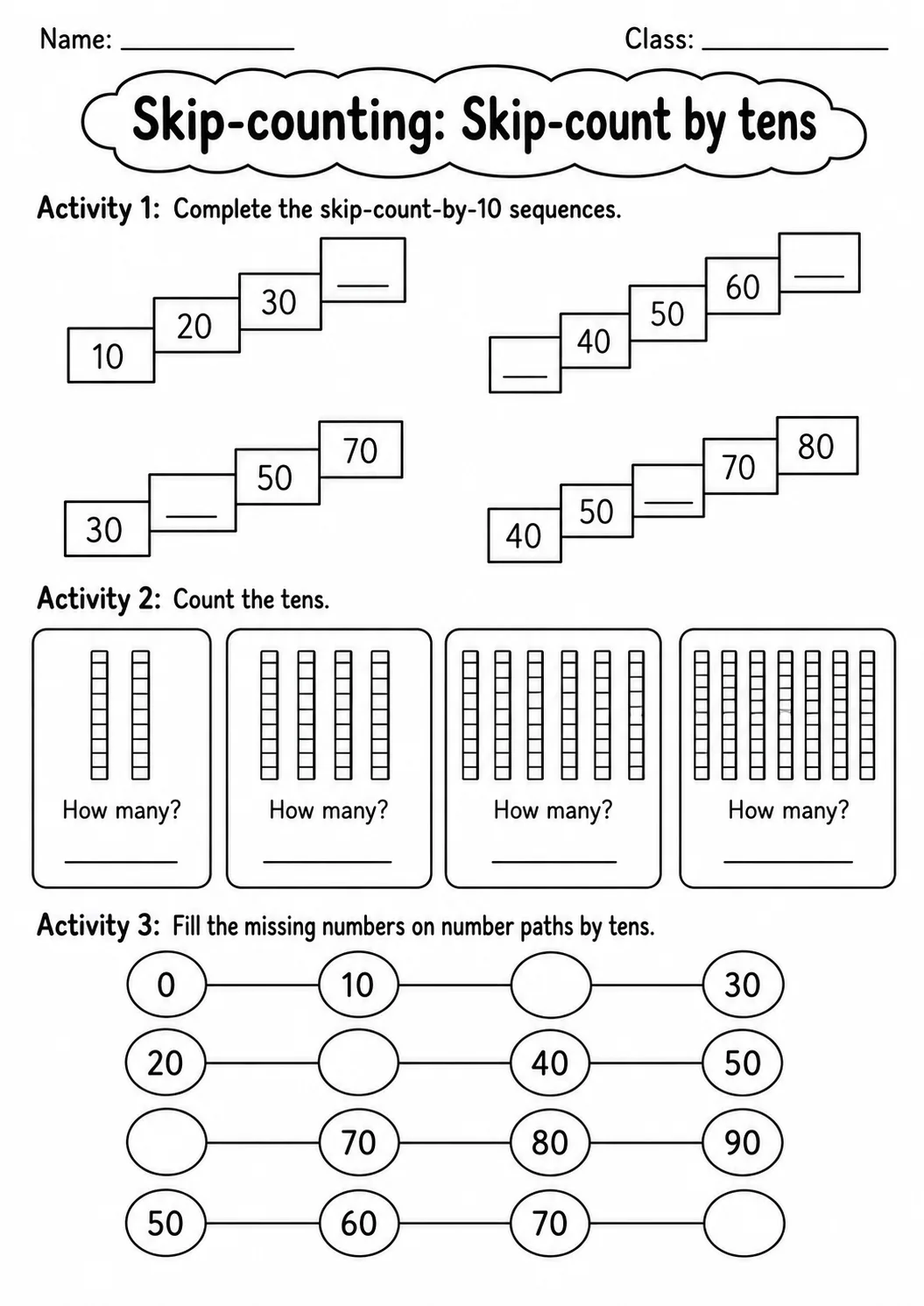 Grade 1 Skip-counting Math Worksheet Pack page 3 printable worksheet preview