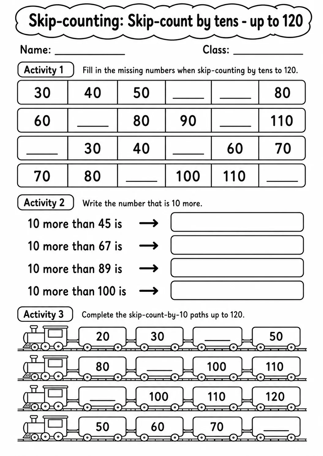 Grade 1 Skip-counting Math Worksheet Pack page 4 printable worksheet preview