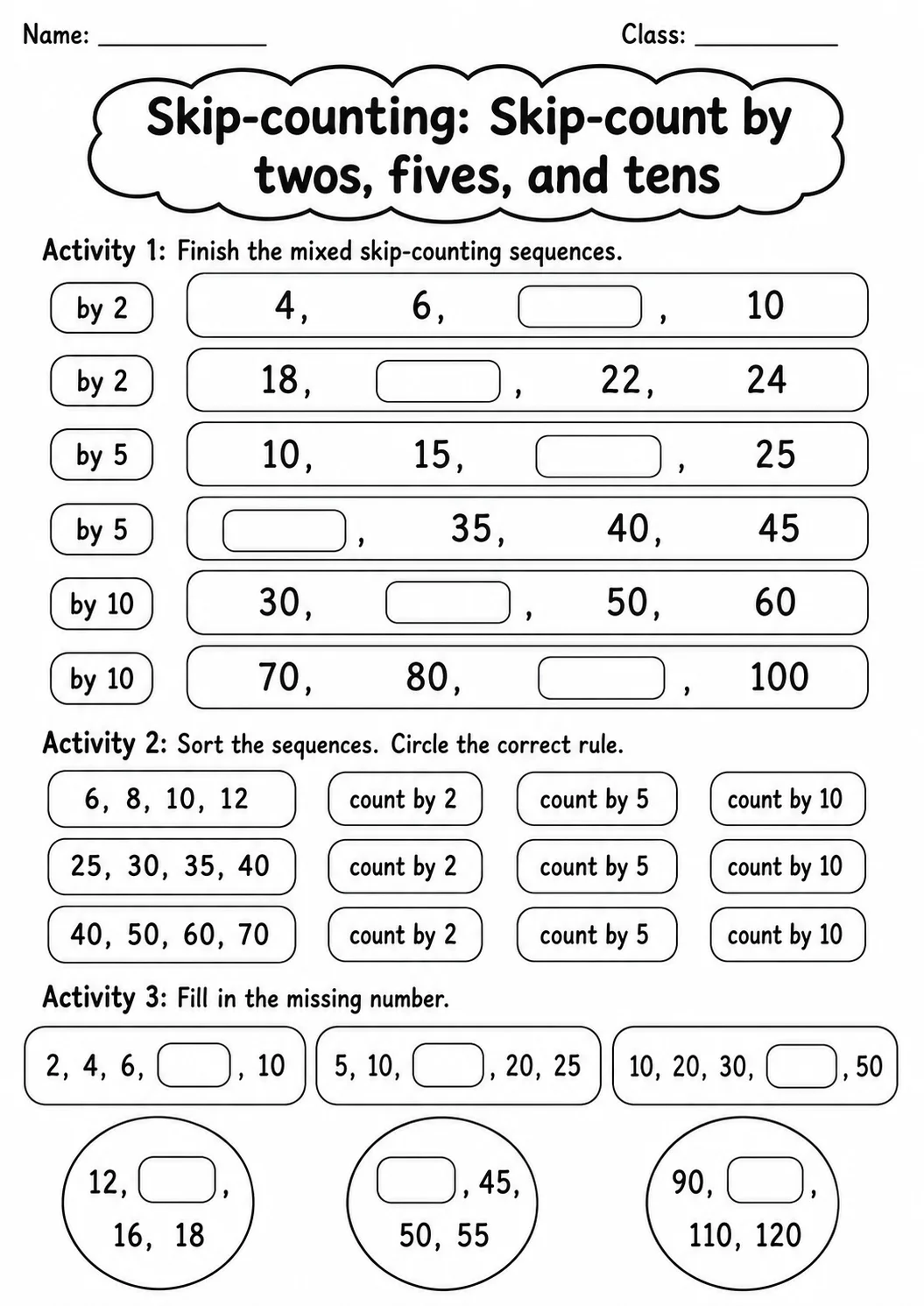 Grade 1 Skip-counting Math Worksheet Pack page 5 printable worksheet preview