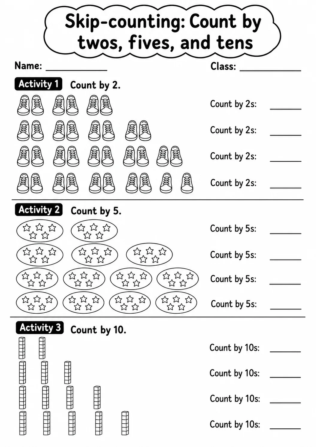 Grade 1 Skip-counting Math Worksheet Pack page 6 printable worksheet preview