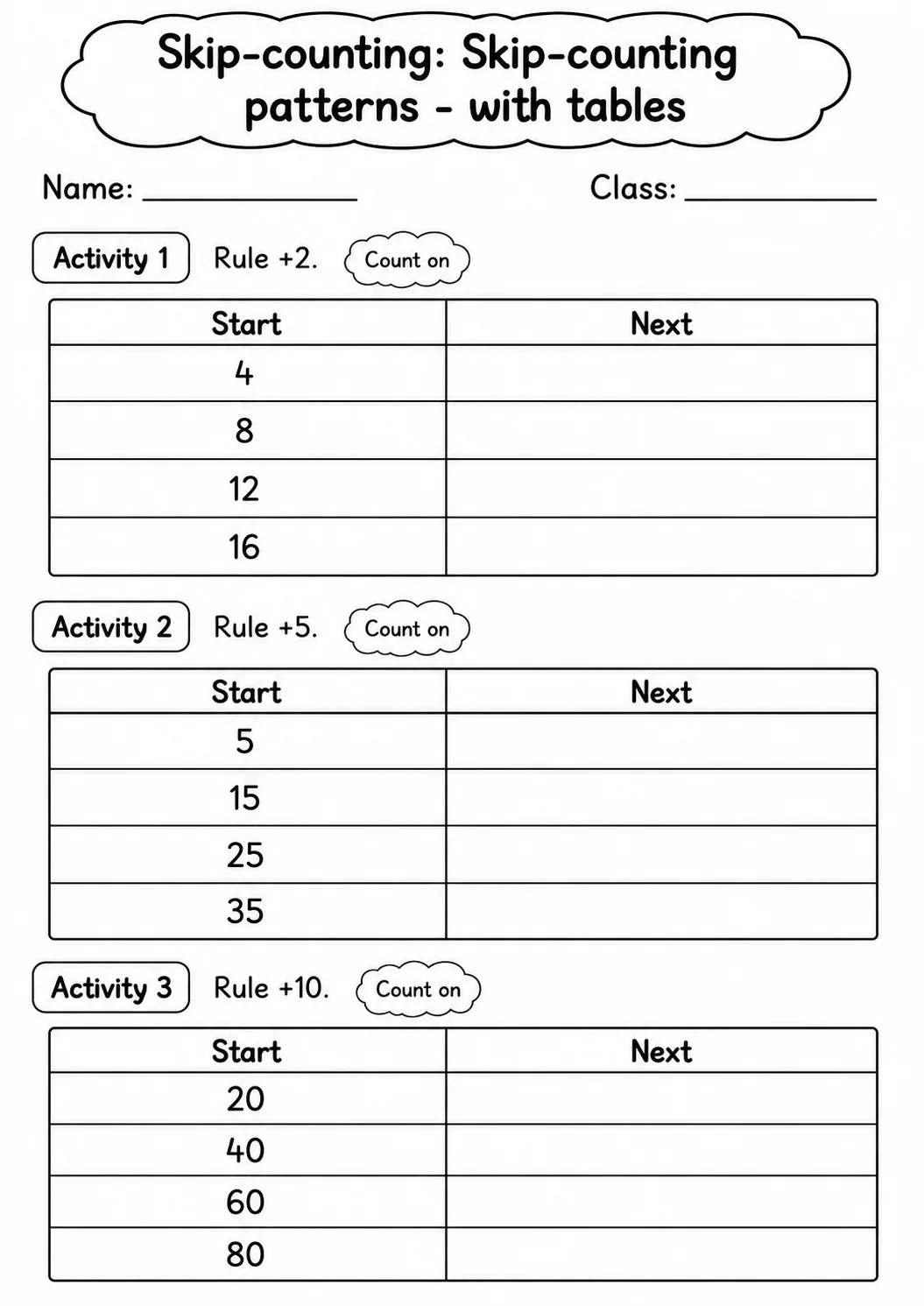 Grade 1 Skip-counting Math Worksheet Pack page 7 printable worksheet preview