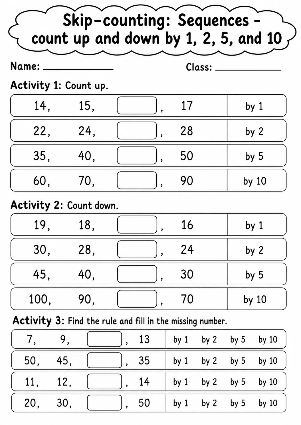 Grade 1 Skip-counting Math Worksheet Pack page 8 printable worksheet preview