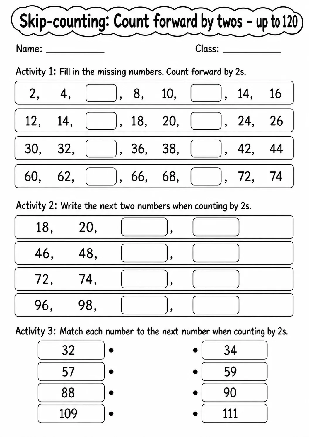 Grade 1 Skip-counting Math Worksheet Pack page 9 printable worksheet preview