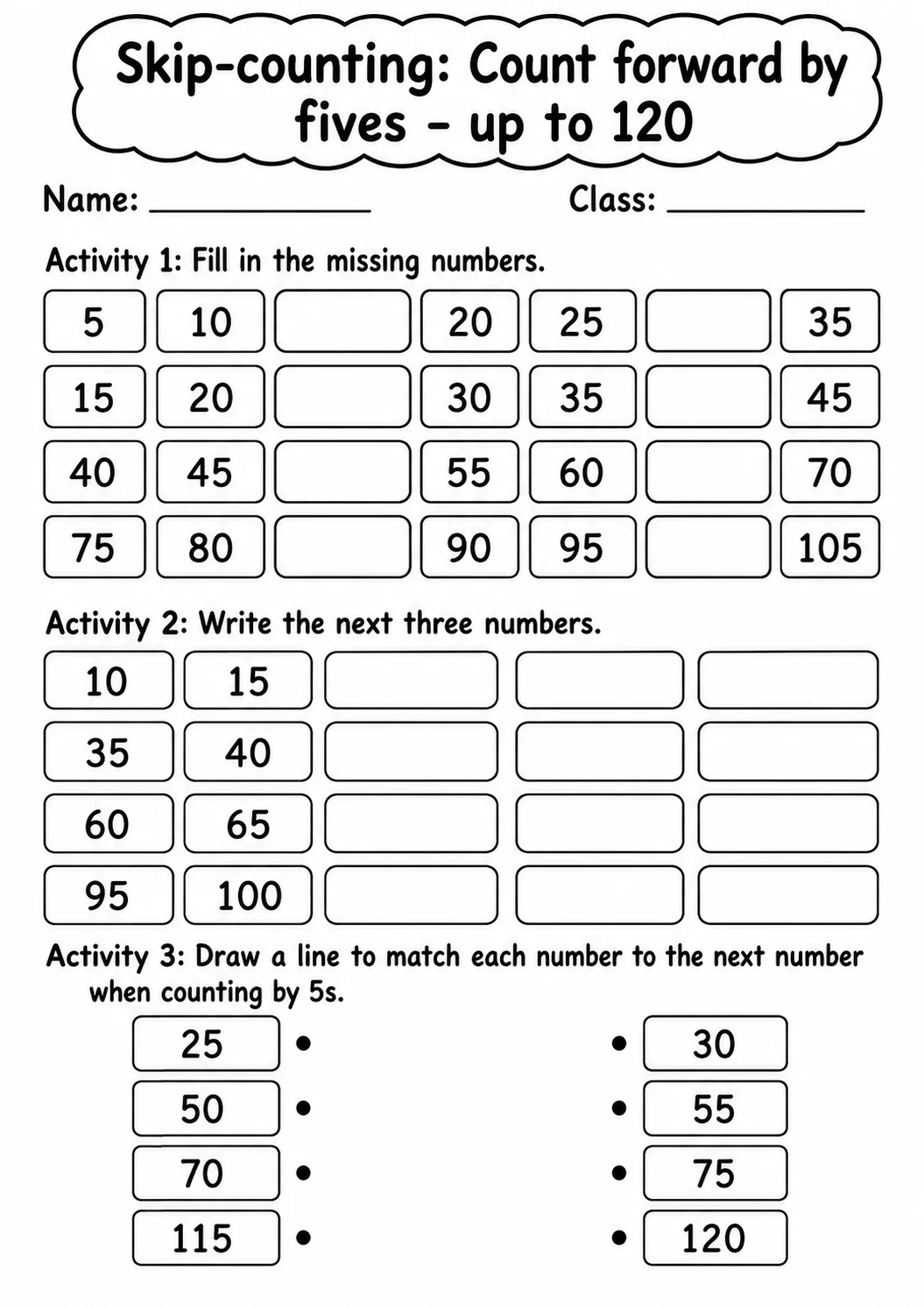 Grade 1 Skip-counting Math Worksheet Pack page 10 printable worksheet preview