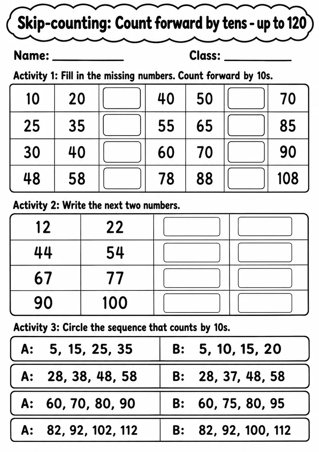 Grade 1 Skip-counting Math Worksheet Pack page 11 printable worksheet preview