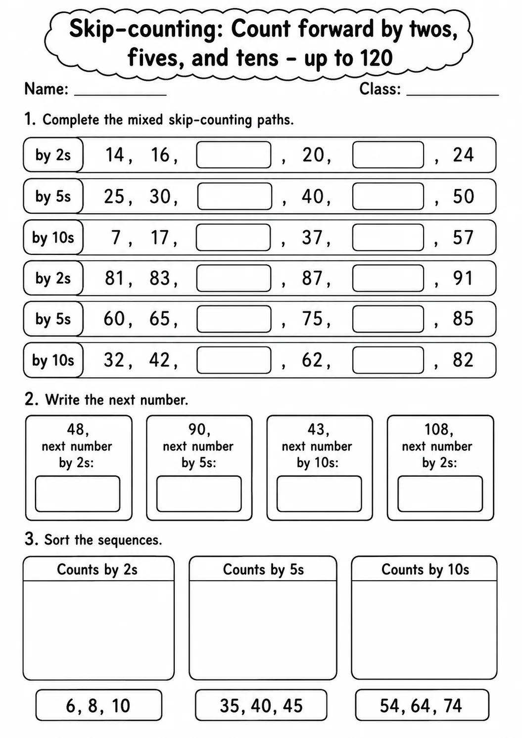 Grade 1 Skip-counting Math Worksheet Pack page 12 printable worksheet preview