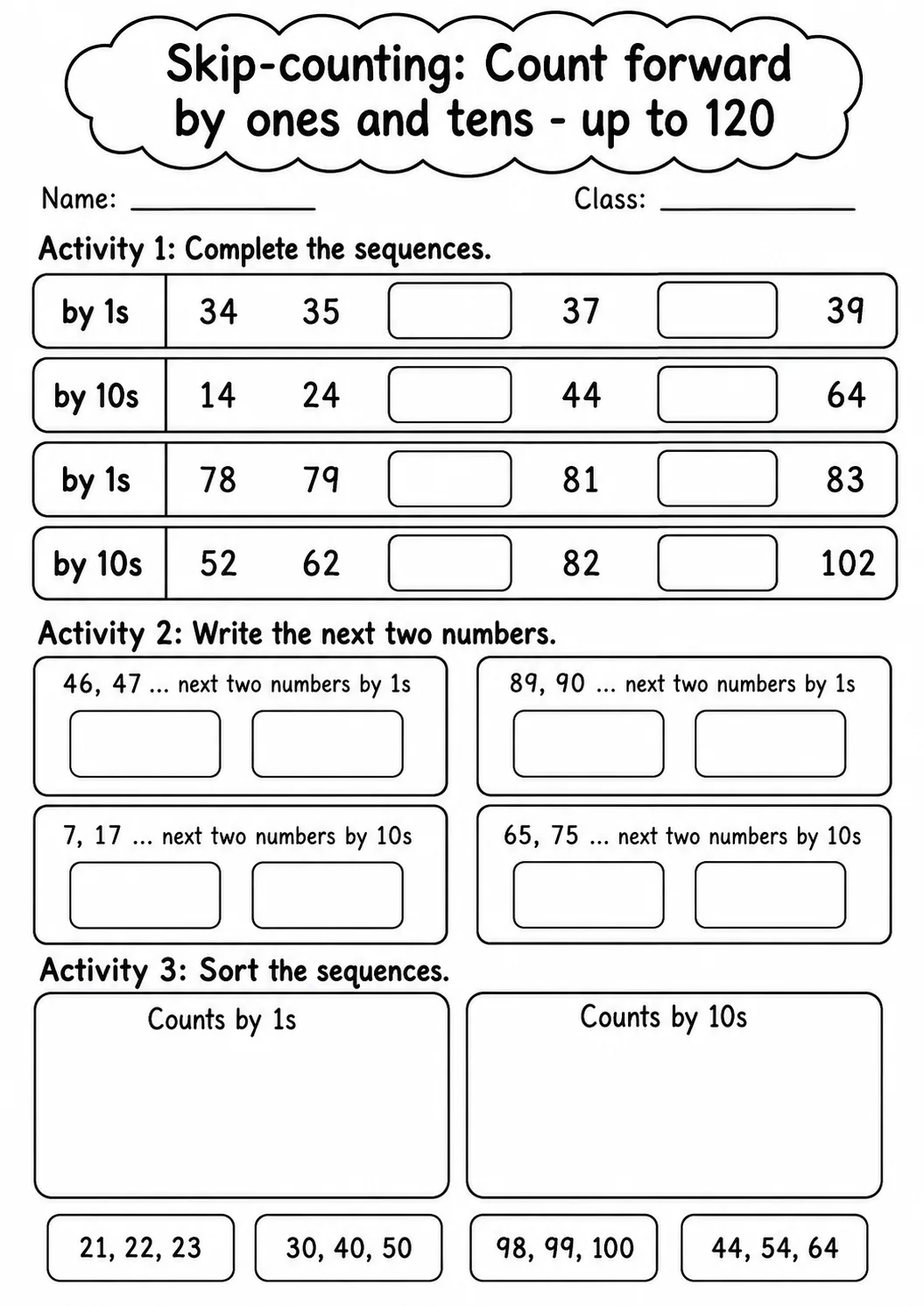 Grade 1 Skip-counting Math Worksheet Pack page 13 printable worksheet preview