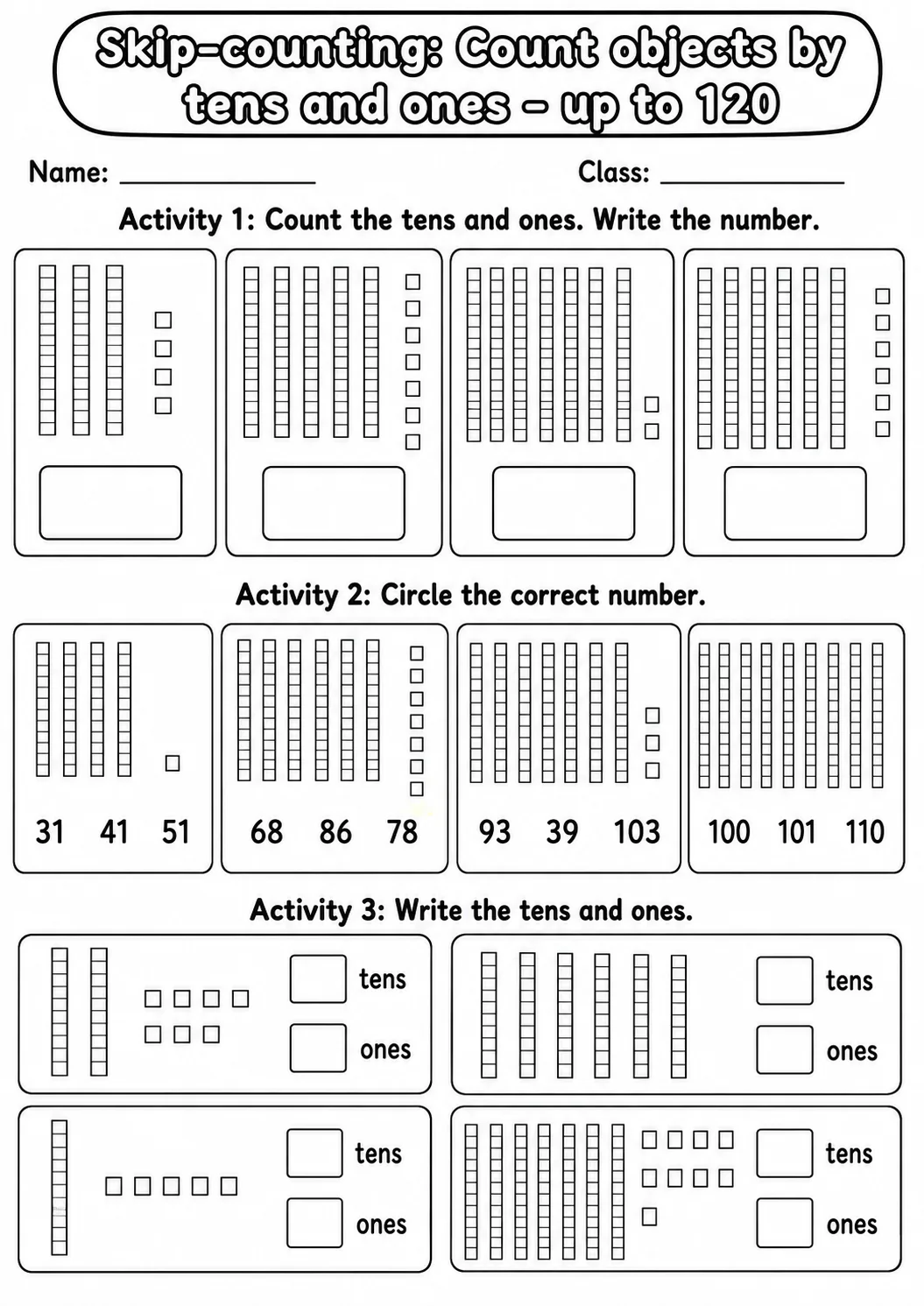 Grade 1 Skip-counting Math Worksheet Pack page 14 printable worksheet preview