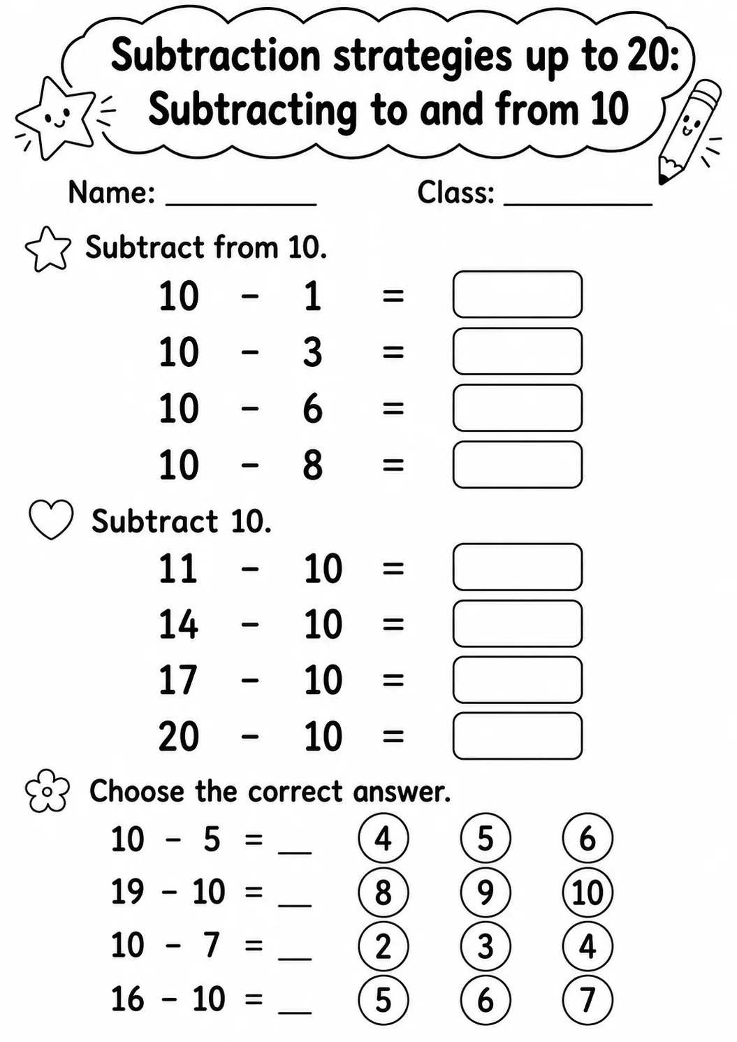 Grade 1 Subtraction Strategies up to 20 Math Worksheet Pack page 5 printable worksheet preview