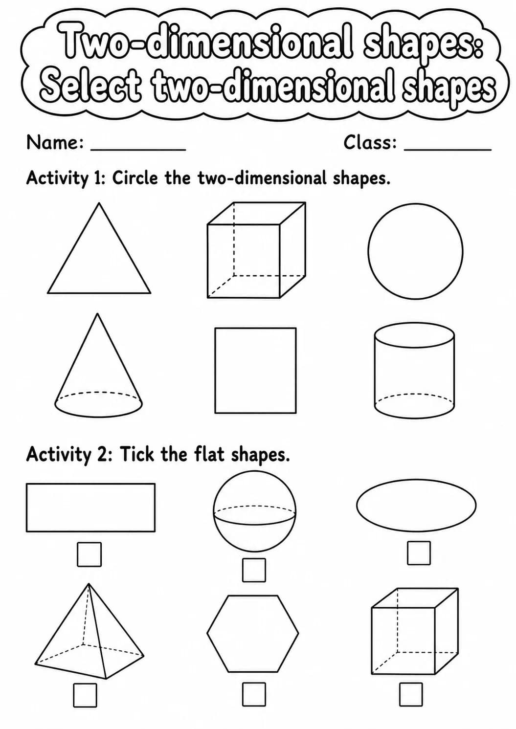 Grade 1 Two Dimensional Shapes Math Worksheet Pack printable worksheet pack preview