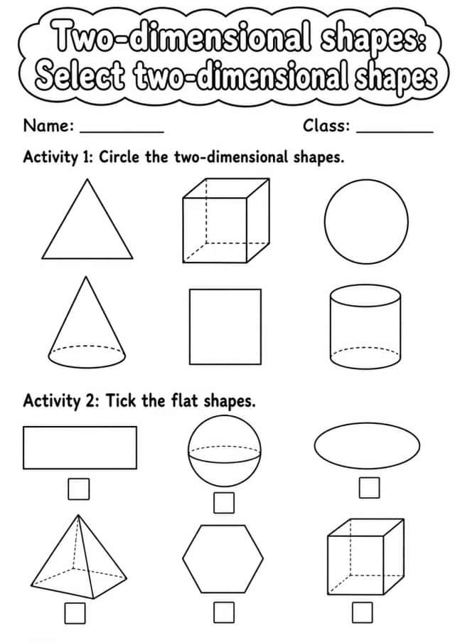 Grade 1 Two Dimensional Shapes Math Worksheet Pack