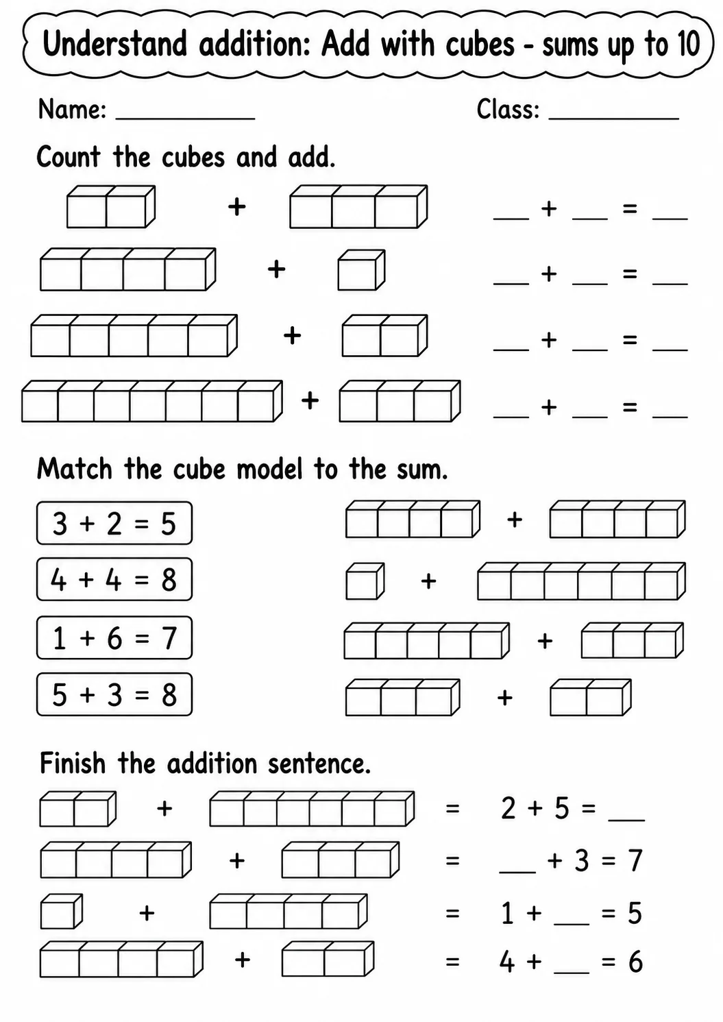 Grade 1 Understand Addition Math Worksheet Pack printable worksheet pack preview