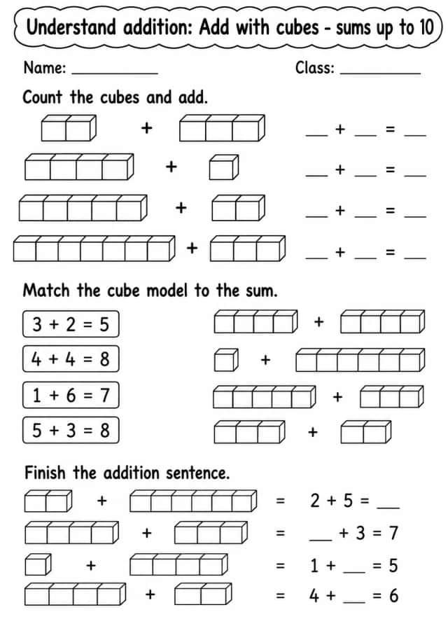Grade 1 Understand Addition Math Worksheet Pack