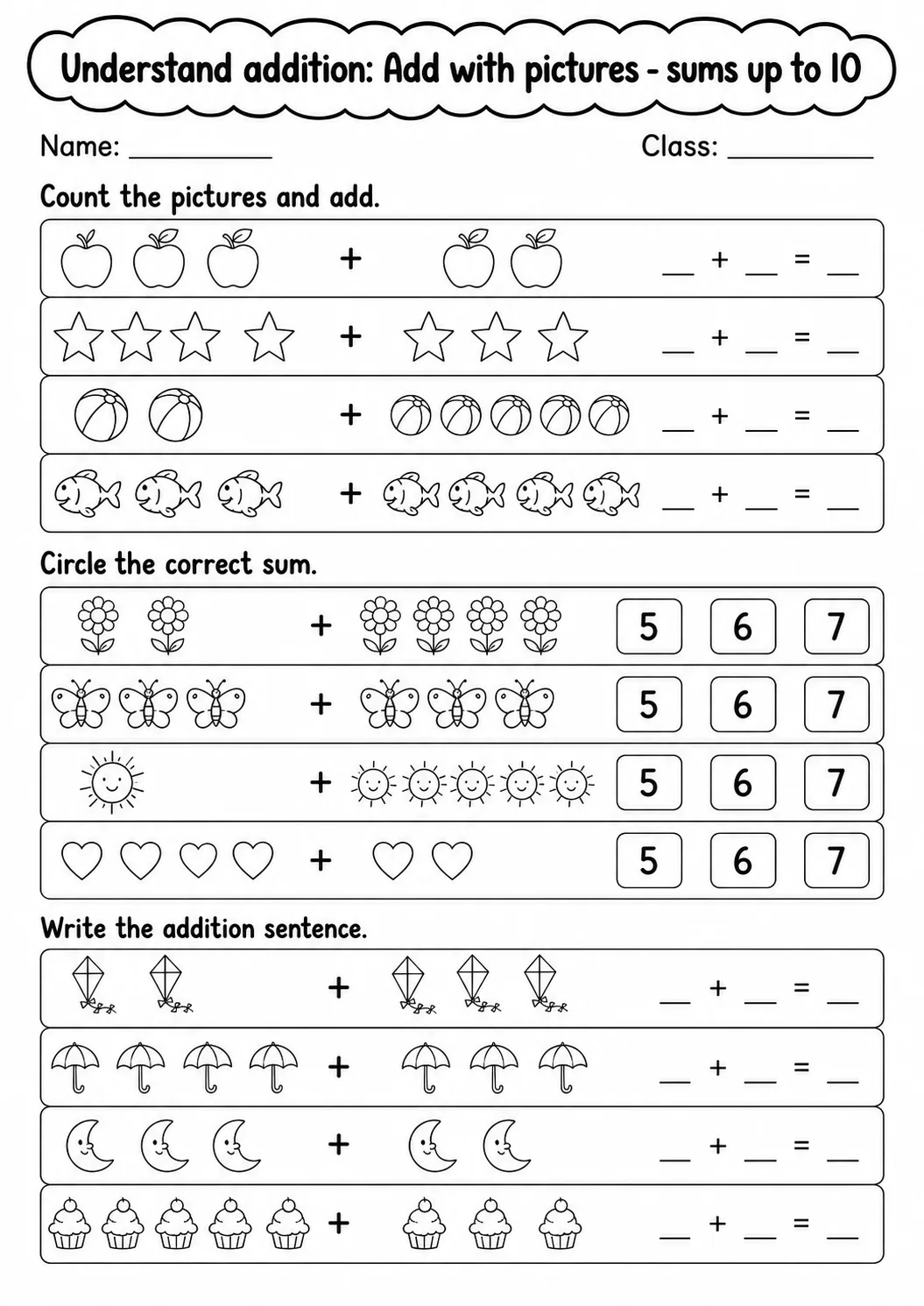 Grade 1 Understand Addition Math Worksheet Pack page 2 printable worksheet preview