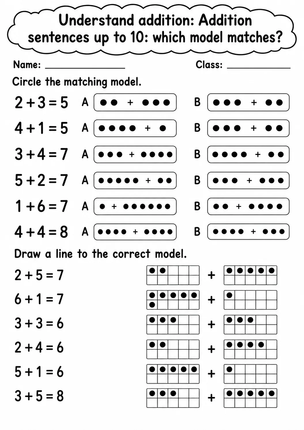Grade 1 Understand Addition Math Worksheet Pack page 3 printable worksheet preview