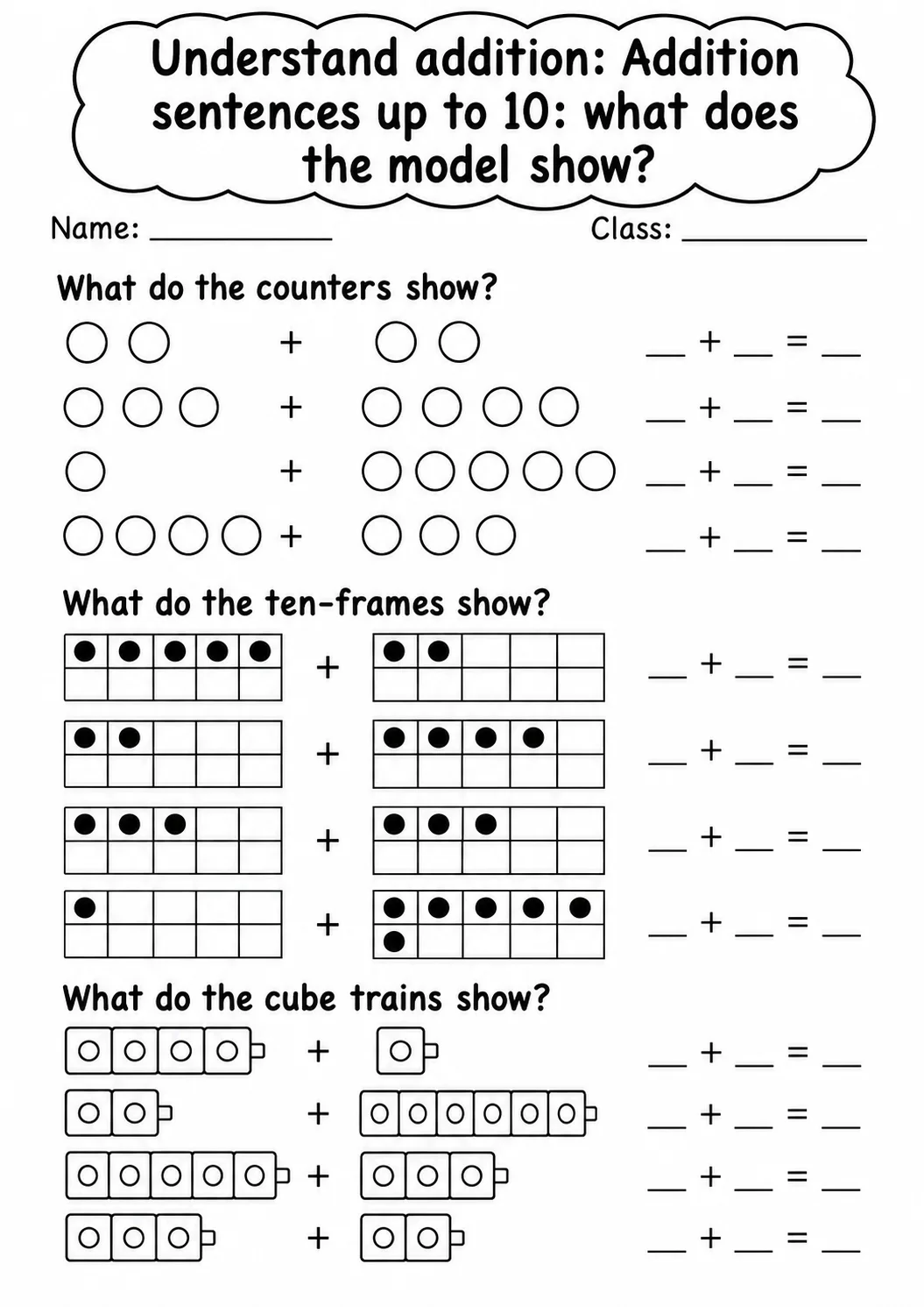 Grade 1 Understand Addition Math Worksheet Pack page 4 printable worksheet preview