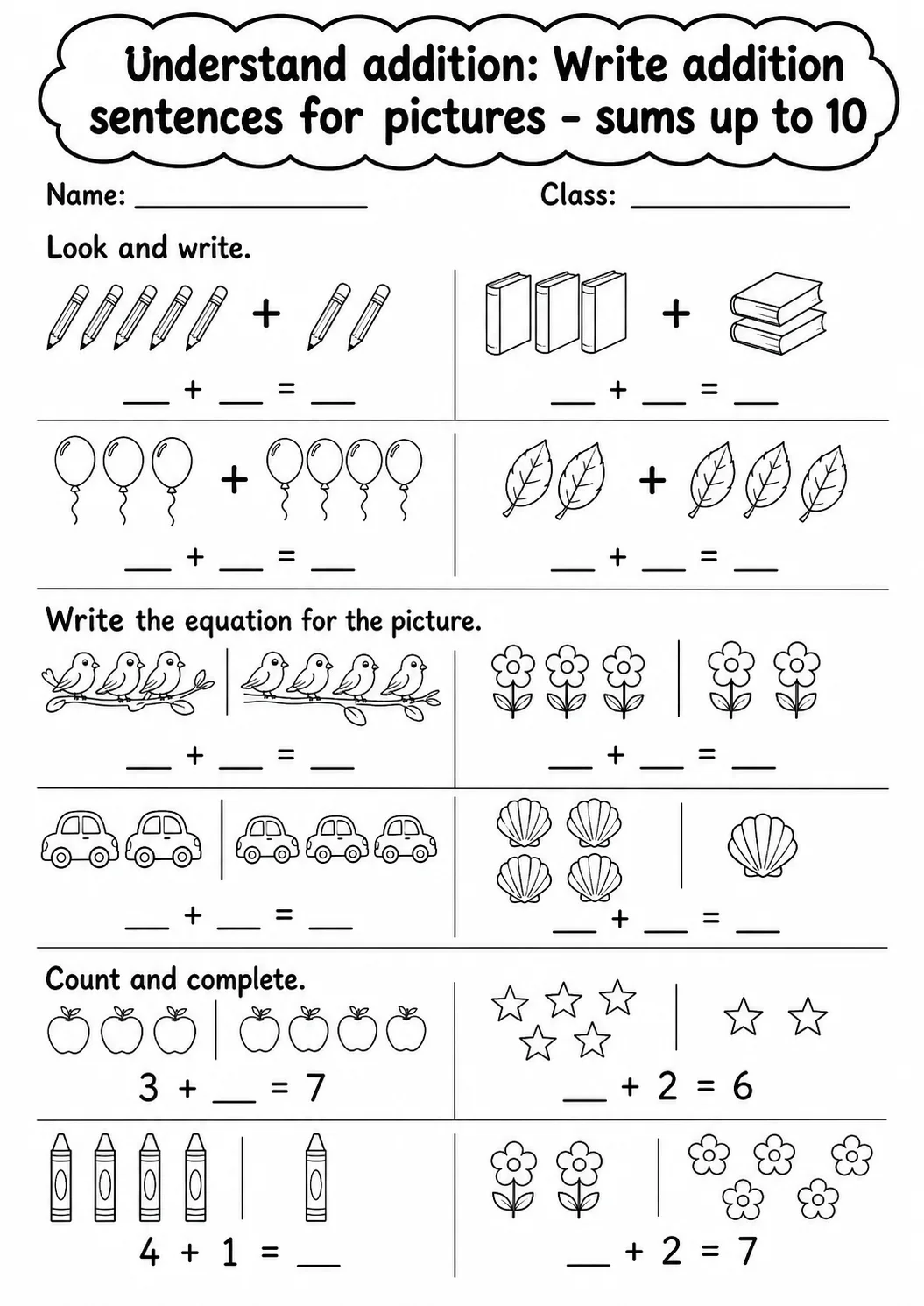 Grade 1 Understand Addition Math Worksheet Pack page 5 printable worksheet preview