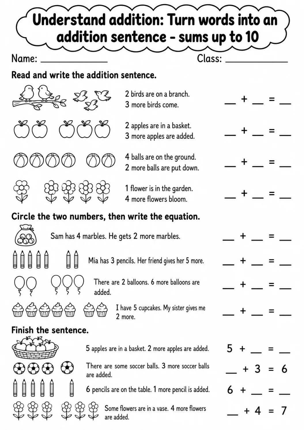 Grade 1 Understand Addition Math Worksheet Pack page 7 printable worksheet preview