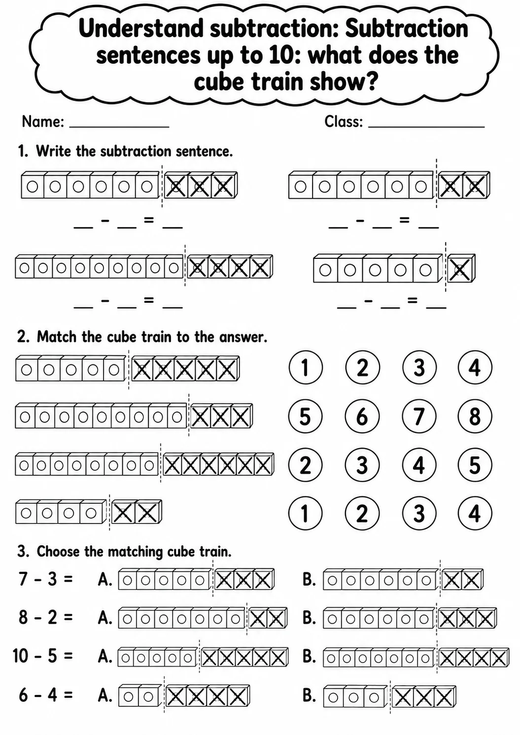 Grade 1 Understand Subtraction Math Worksheet Pack page 5 printable worksheet preview