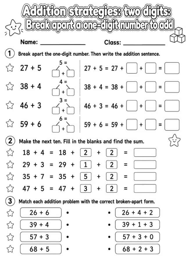 Grade 2 Addition Strategies: Two Digits Math Worksheet Pack