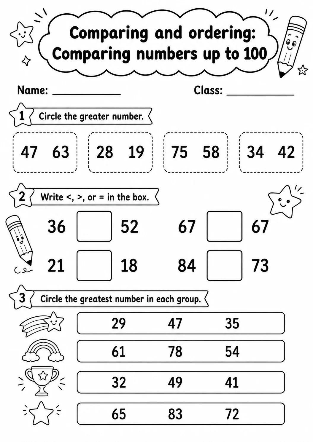 Grade 2 Comparing And Ordering Math Worksheet Pack printable worksheet pack preview