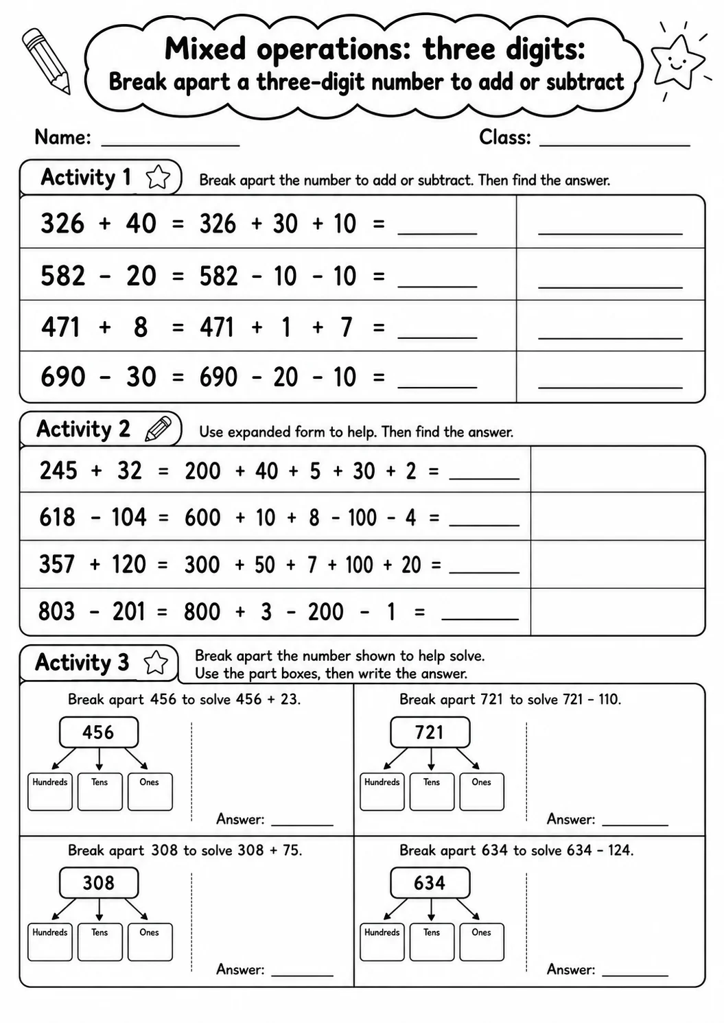 Grade 2 Mixed Operations: Three Digits Math Worksheet Pack printable worksheet pack preview