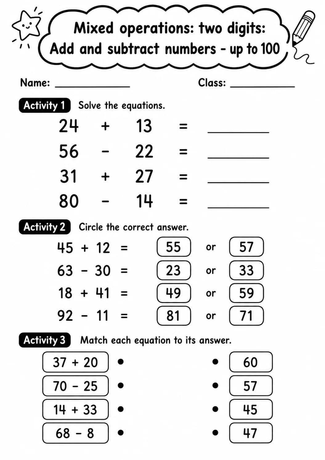 Grade 2 Mixed Operations: Two Digits Math Worksheet Pack printable worksheet pack preview