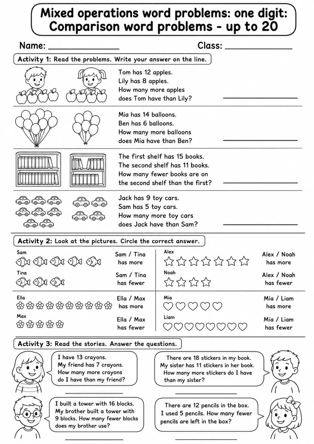 Grade 2 Mixed Operations Word Problems: One Digit Math Worksheet Pack printable worksheet pack preview