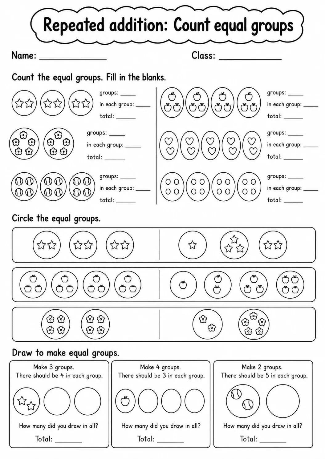Grade 2 Repeated Addition Math Worksheet Pack printable worksheet pack preview