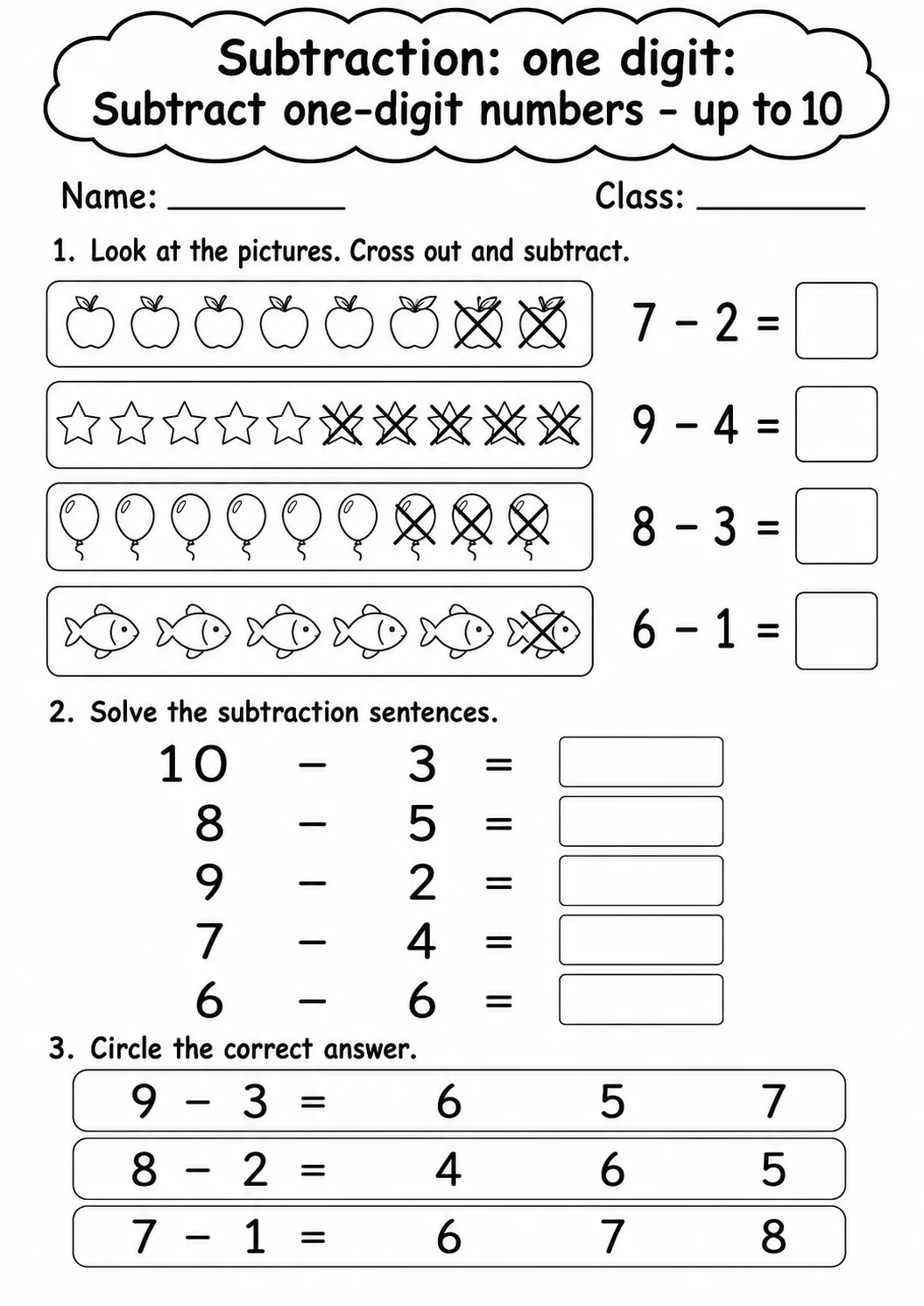 Grade 2 Subtraction: One Digit Math Worksheet Pack printable worksheet pack preview
