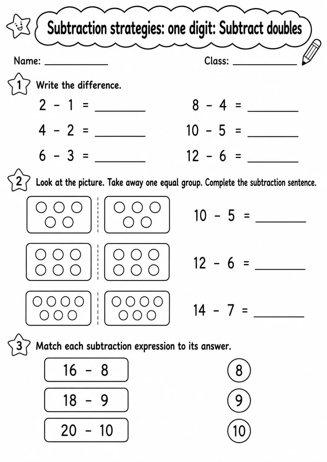 Grade 2 Subtraction Strategies: One Digit Math Worksheet Pack printable worksheet pack preview