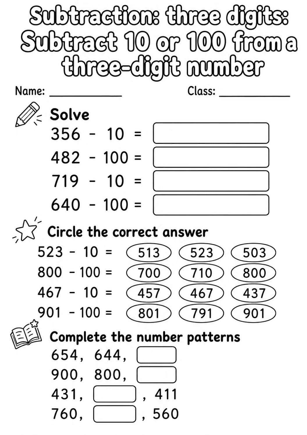 Grade 2 Subtraction: Three Digits Math Worksheet Pack printable worksheet pack preview