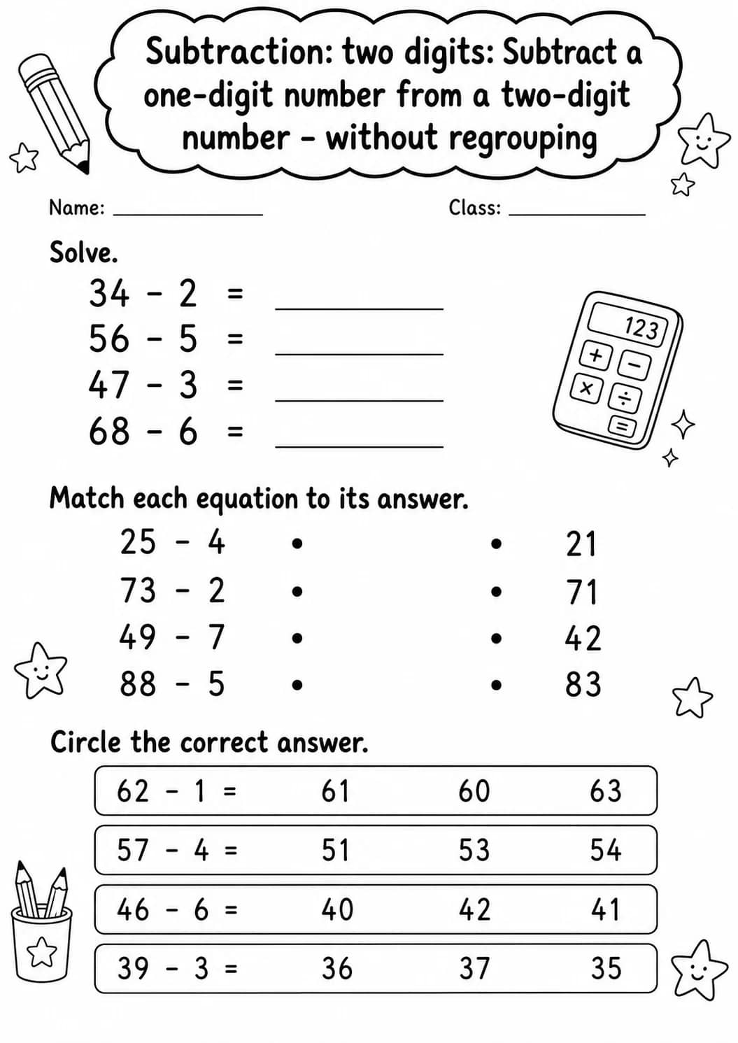 Grade 2 Subtraction: Two Digits Math Worksheet Pack printable worksheet pack preview