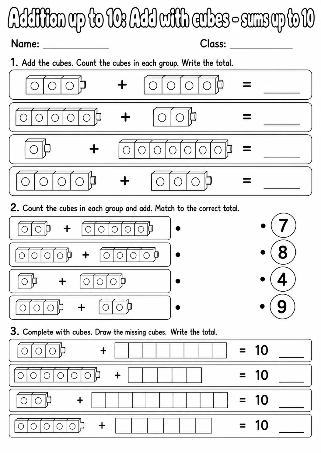 Kindergarten Addition Up To 10 Math Worksheet Pack printable worksheet pack preview