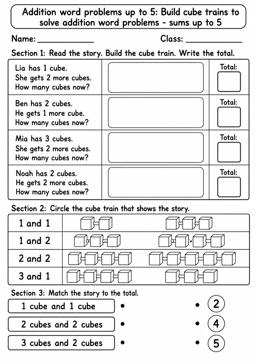 Kindergarten Addition Word Problems up to 5 Math Worksheet Pack printable worksheet pack preview
