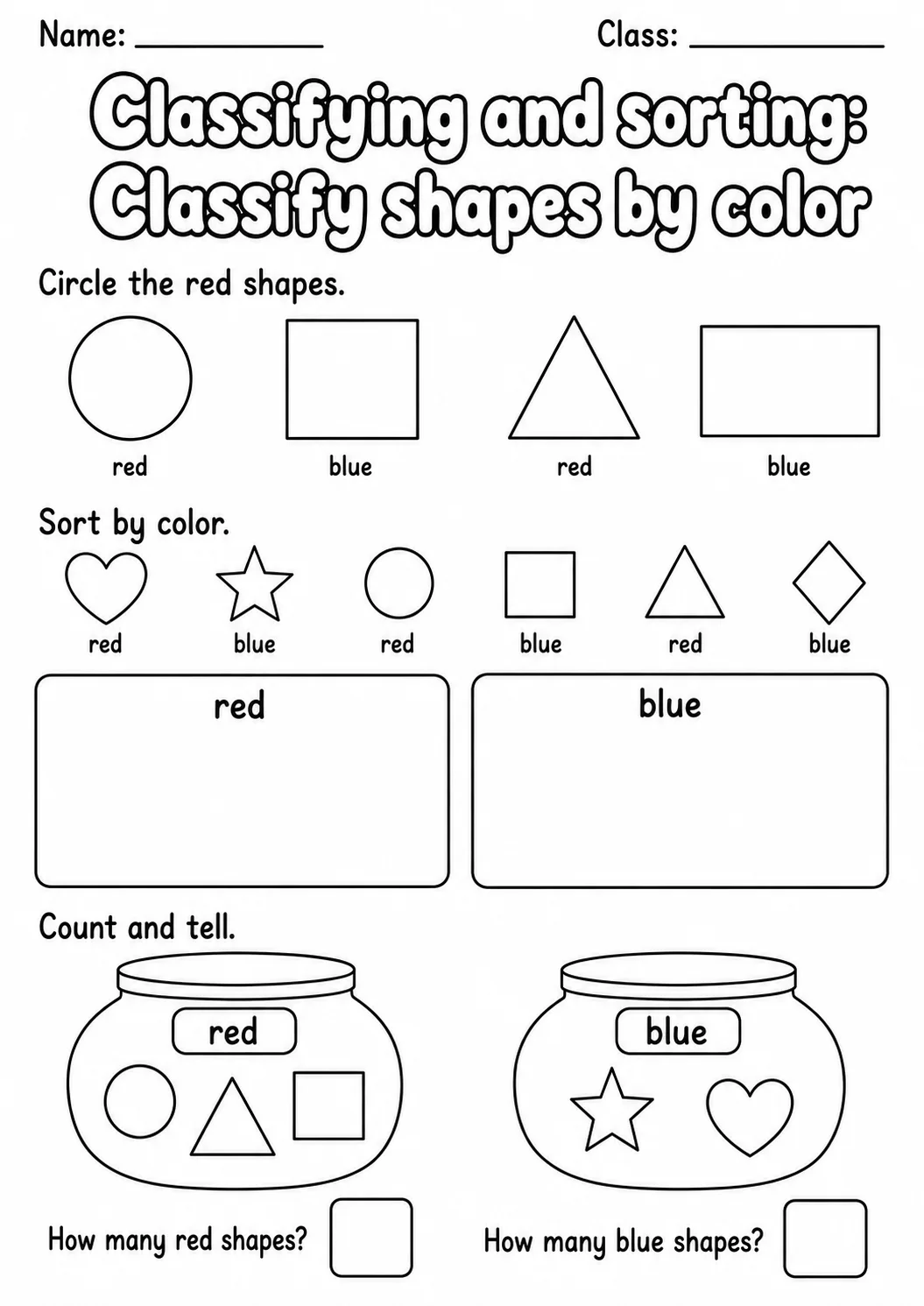 Kindergarten Classifying and Sorting Math Worksheet Pack printable worksheet pack preview