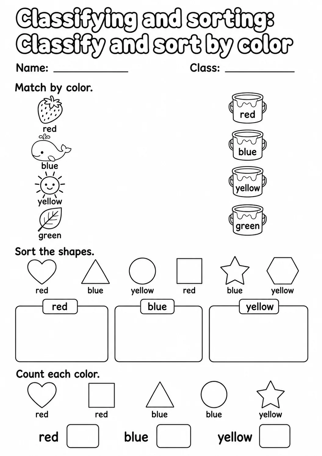 Kindergarten Classifying and Sorting Math Worksheet Pack page 2 printable worksheet preview