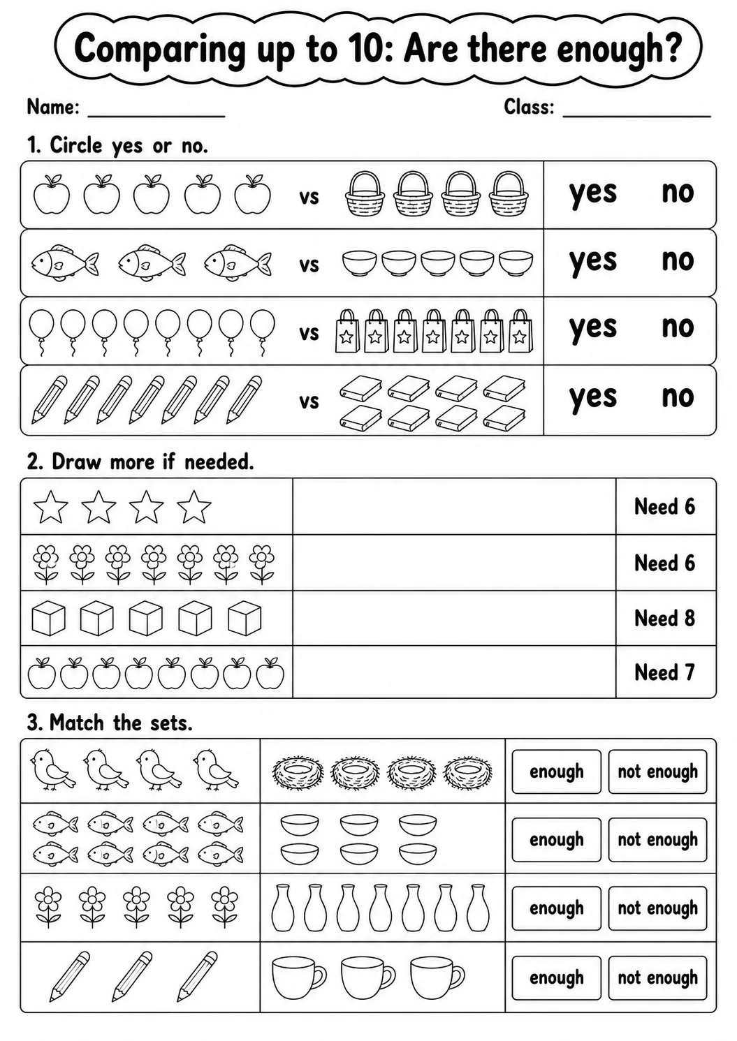 Kindergarten Comparing up to 10 Math Worksheet Pack page 4 printable worksheet preview