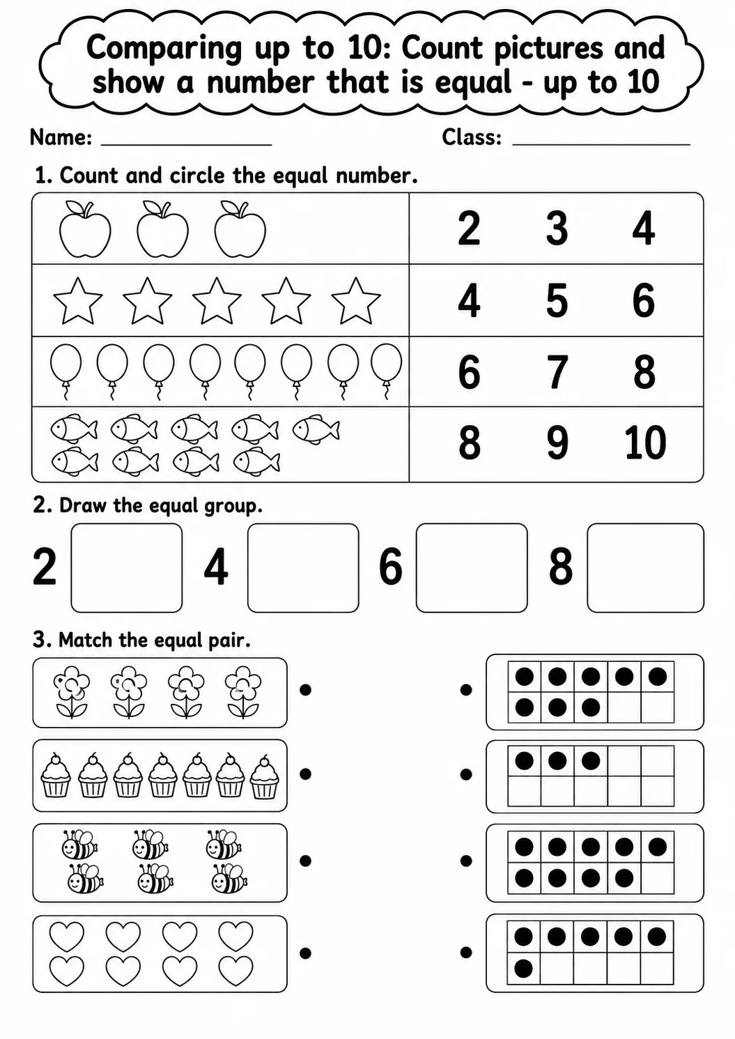 Kindergarten Comparing up to 10 Math Worksheet Pack page 5 printable worksheet preview