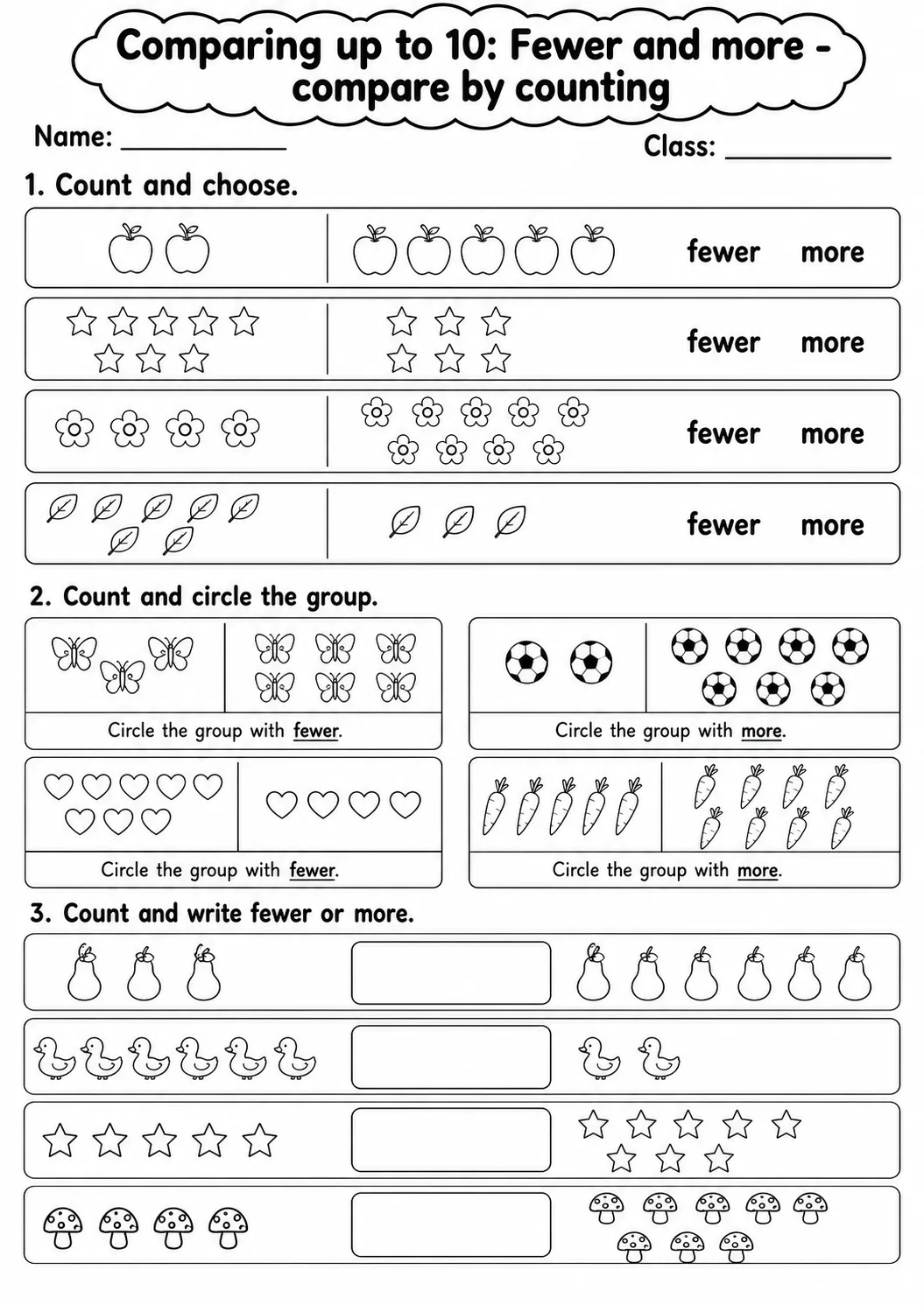 Kindergarten Comparing up to 10 Math Worksheet Pack page 6 printable worksheet preview
