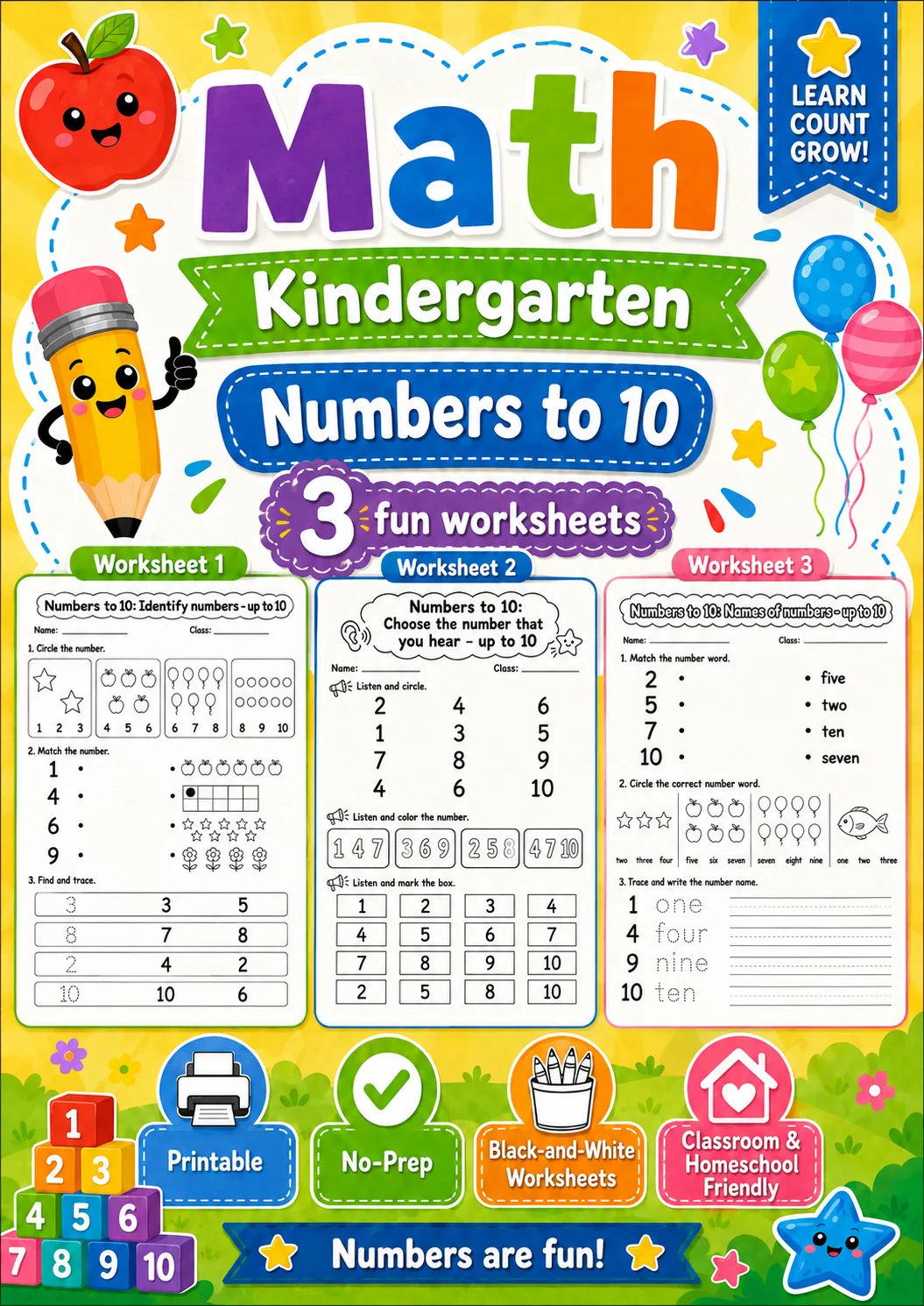 Kindergarten Comparing up to 10 Math Worksheet Pack page 12 printable worksheet preview