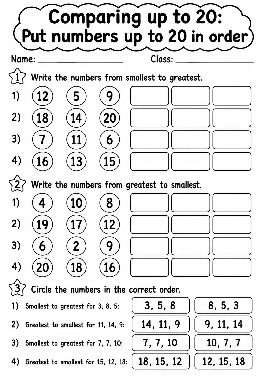 Kindergarten Comparing up to 20 Math Worksheet Pack page 6 printable worksheet preview