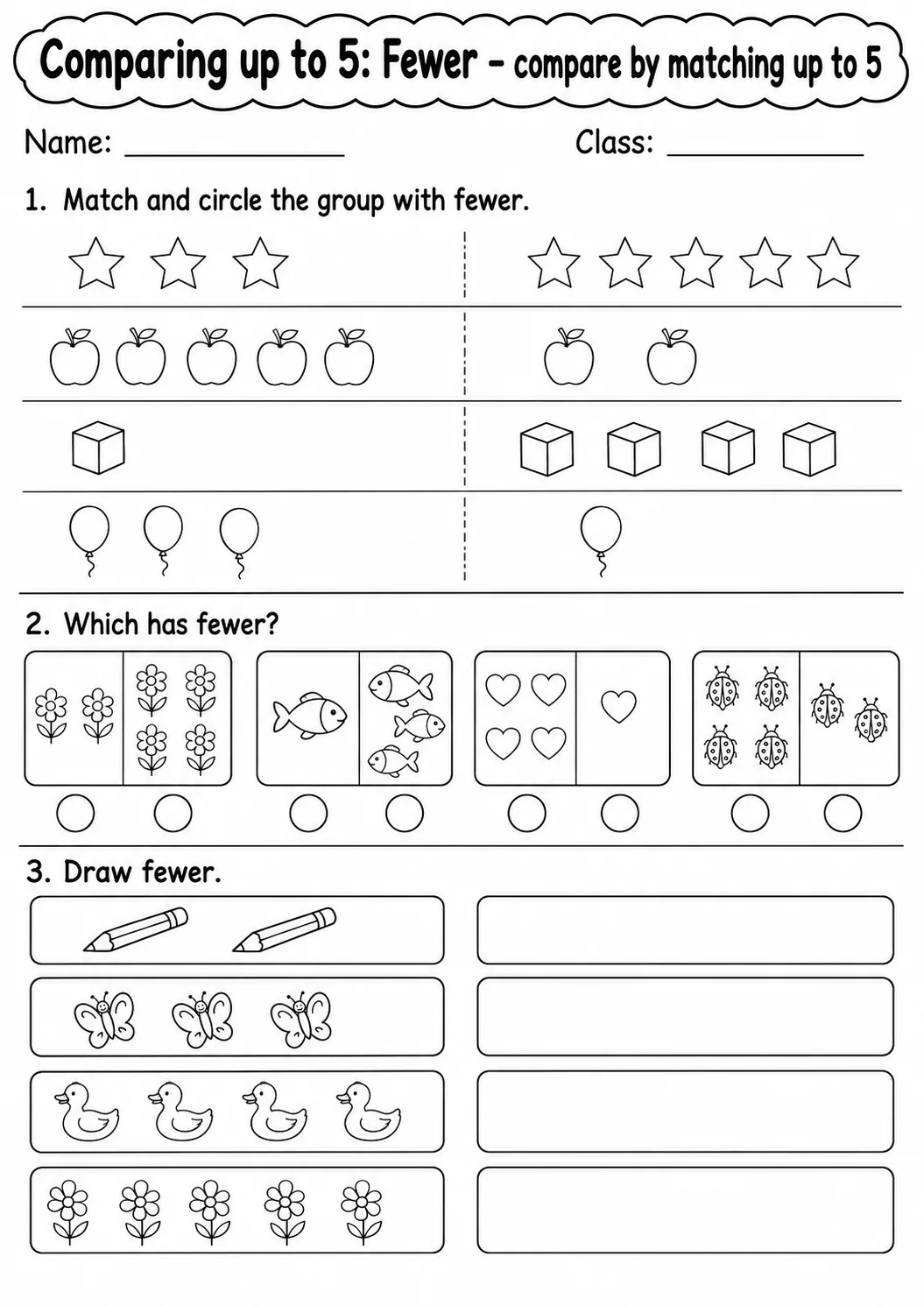 Kindergarten Comparing up to 5 Math Worksheet Pack page 4 printable worksheet preview