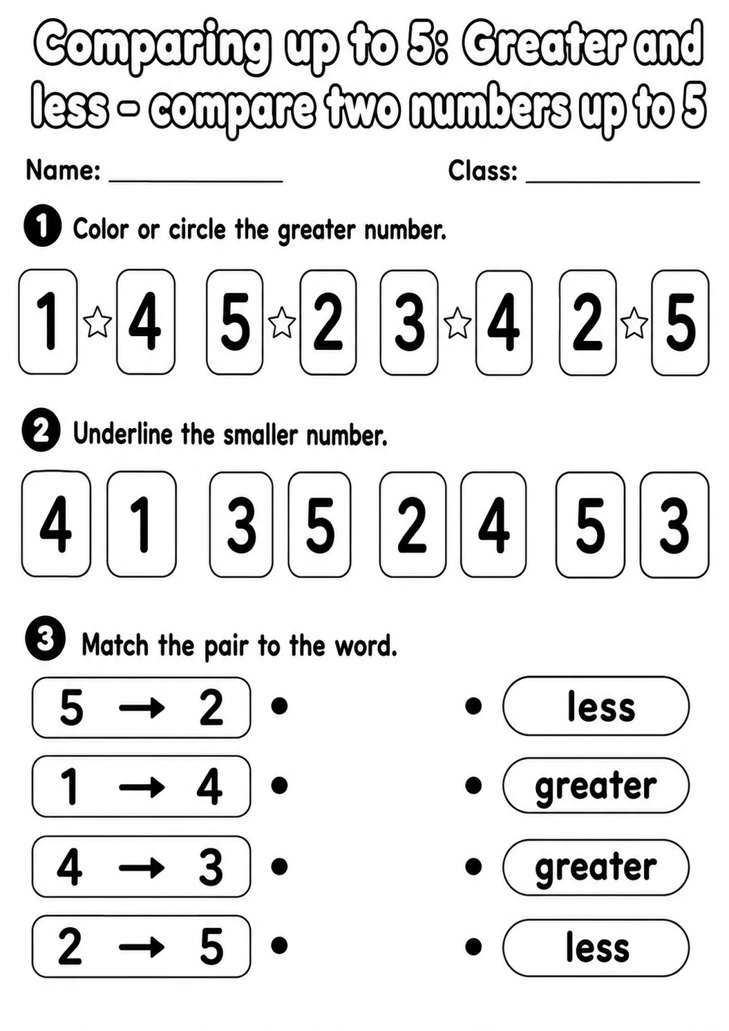 Kindergarten Comparing up to 5 Math Worksheet Pack page 16 printable worksheet preview