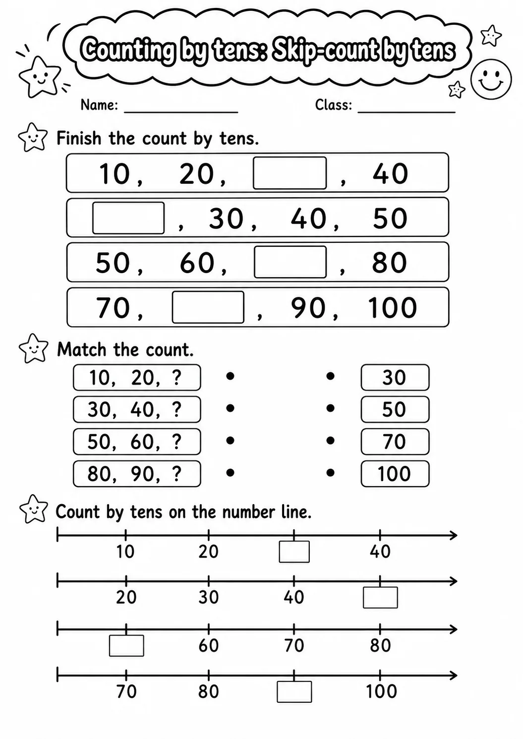 Kindergarten Counting by Tens Math Worksheet Pack page 2 printable worksheet preview